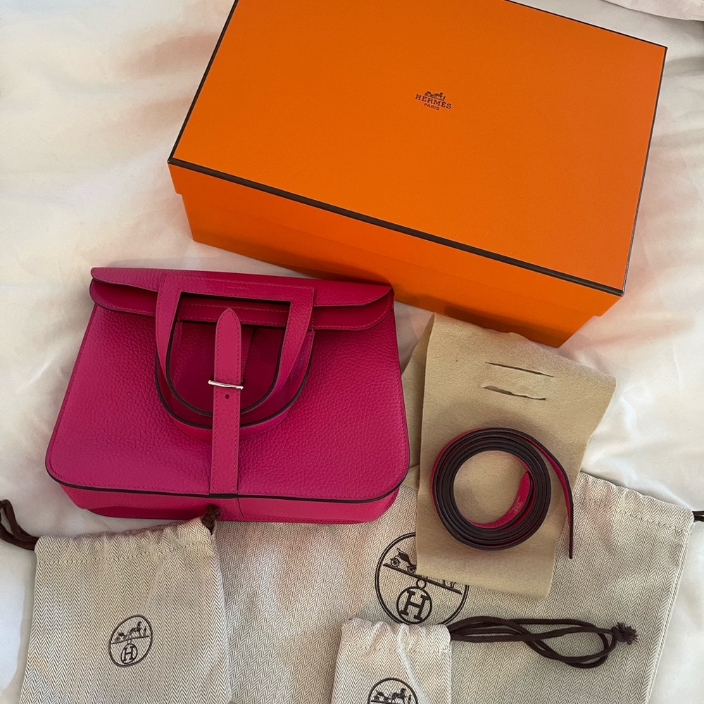 Hermes Halzan 25 Verso Bag Rose Shocking/Framboise BRAND NEW